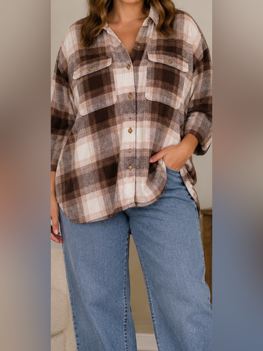 Banana Republic Women’s XL Plaid Shacket Lined Overshirt Jacket Brown Pockets